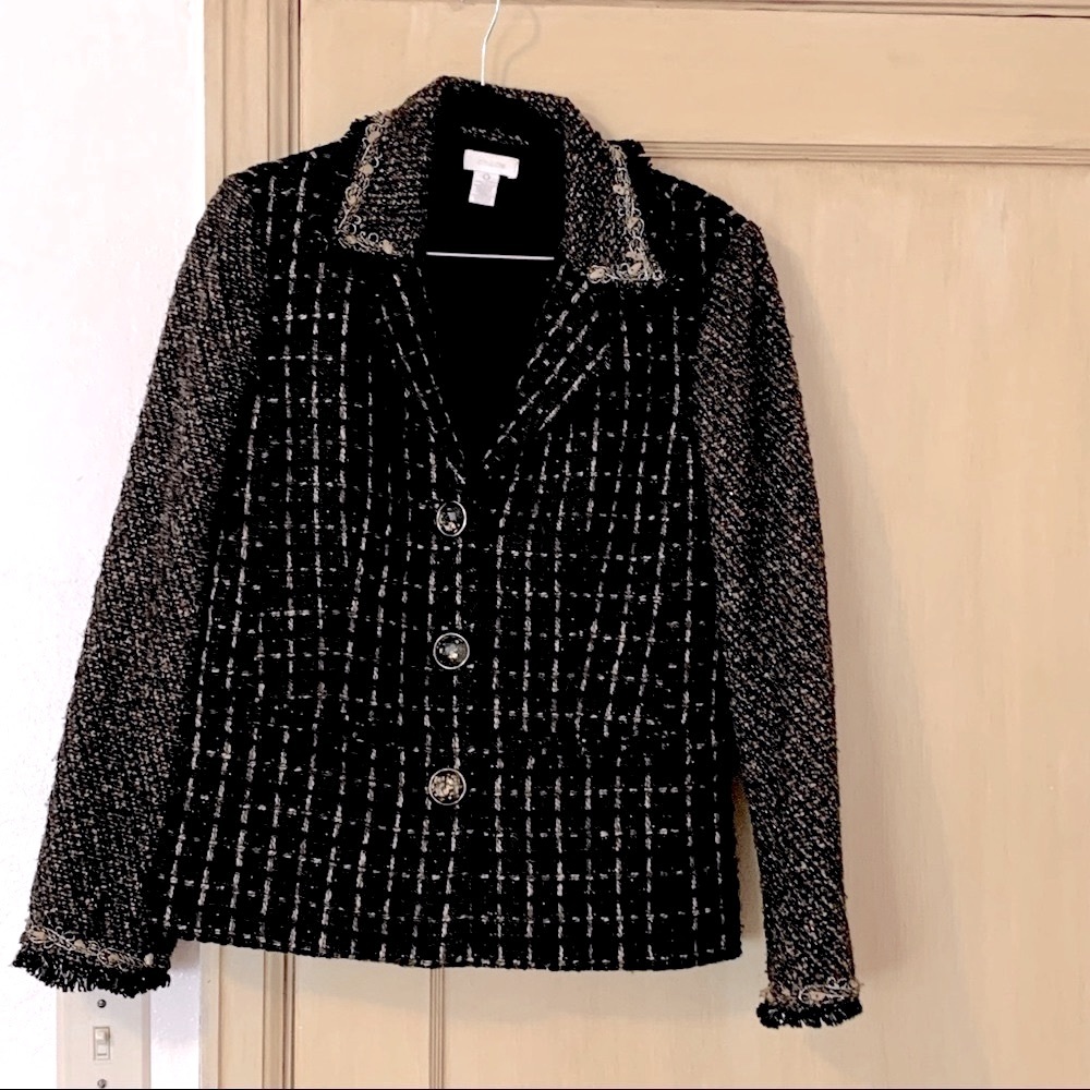 Chico’s mixed texture embellished jacket